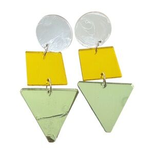 Vintage 80s Geometric Acrylic Earrings | Bold Color Block Dangles